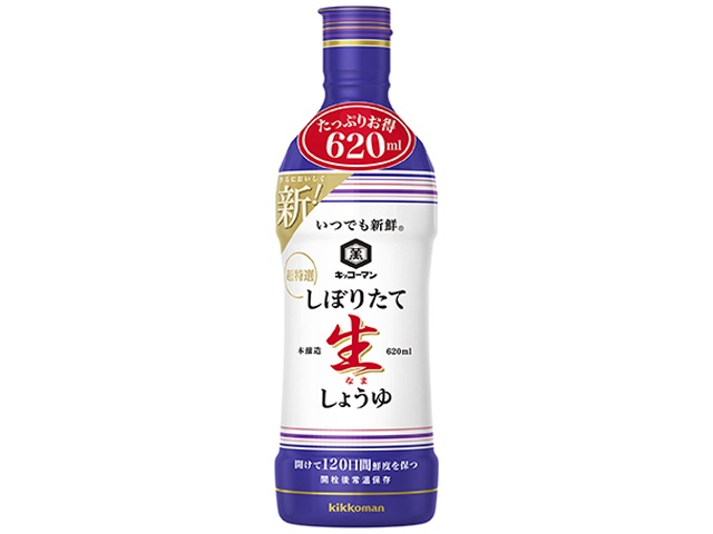キッコーマン いつでも新鮮 しぼりたて生しょうゆ６２０ｍｌ △ 【購入入数１２個】