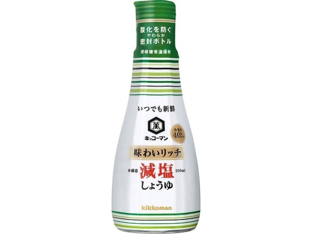 キッコーマン 新鮮味わいリッチ減塩しょうゆ ２００ｍｌ △ 【購入入数６個】