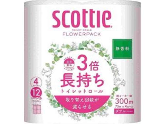 スコッティ フラワー無香料３倍巻き４ロールＷ □お取り寄せ品 【購入入数１２個】