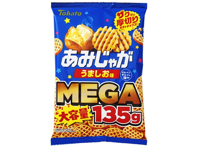 東ハト ＭＥＧＡ大容量あみじゃがうましお味１３５ｇ 【新商品 4/13 発売】 □お取り寄せ品 【購入入数２４個】