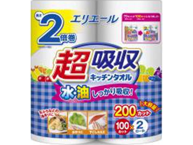 エリエール 超吸収キッチンタオル２Ｒ１００Ｃ □お取り寄せ品 【購入入数２４個】