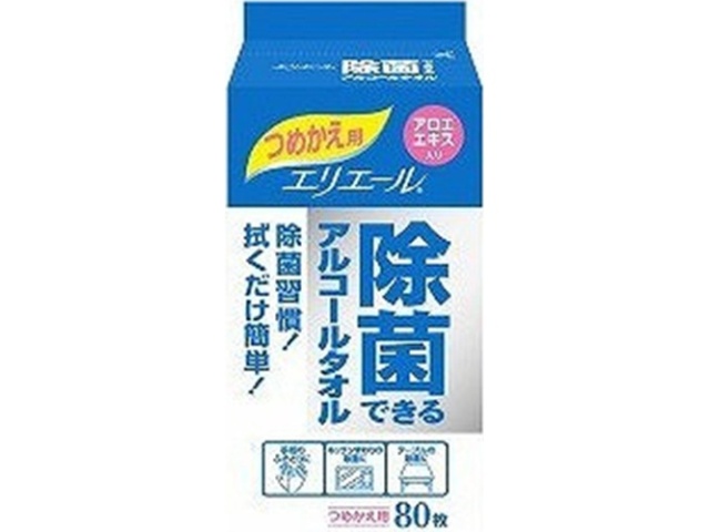 エリエール 除菌できるアルコールタオル詰替え８０枚 □お取り寄せ品 【購入入数２４個】