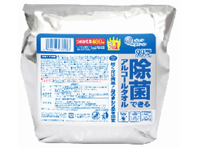 除菌できるアルコールタオル大容量つめかえ用４００枚 □お取り寄せ品 【購入入数８個】
