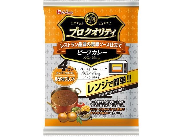 ハウス食品 プロクオリティ ビーフカレー まろやか４袋入 □お取り寄せ品 【購入入数１２個】