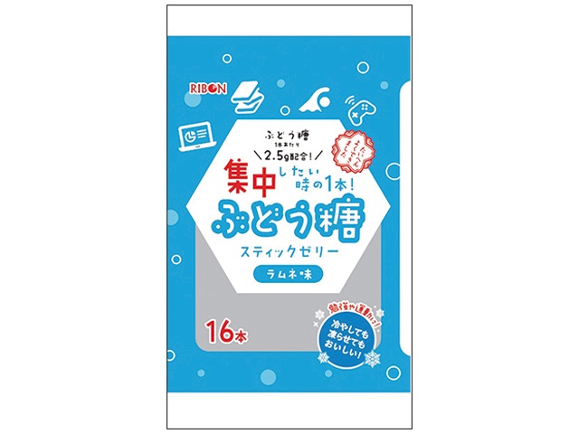リボン ぶとう糖スティックゼリー１６本 【新商品 3/9 発売】 □お取り寄せ品 【購入入数１２個】